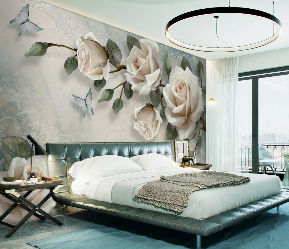 Fototapeta kwitnące pąki róż i motyle