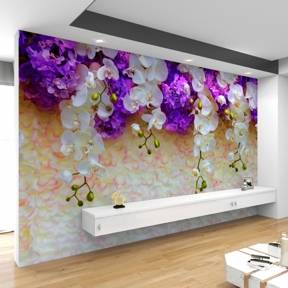 Fototapeta białe kwiaty orchidei i kwiaty bzu