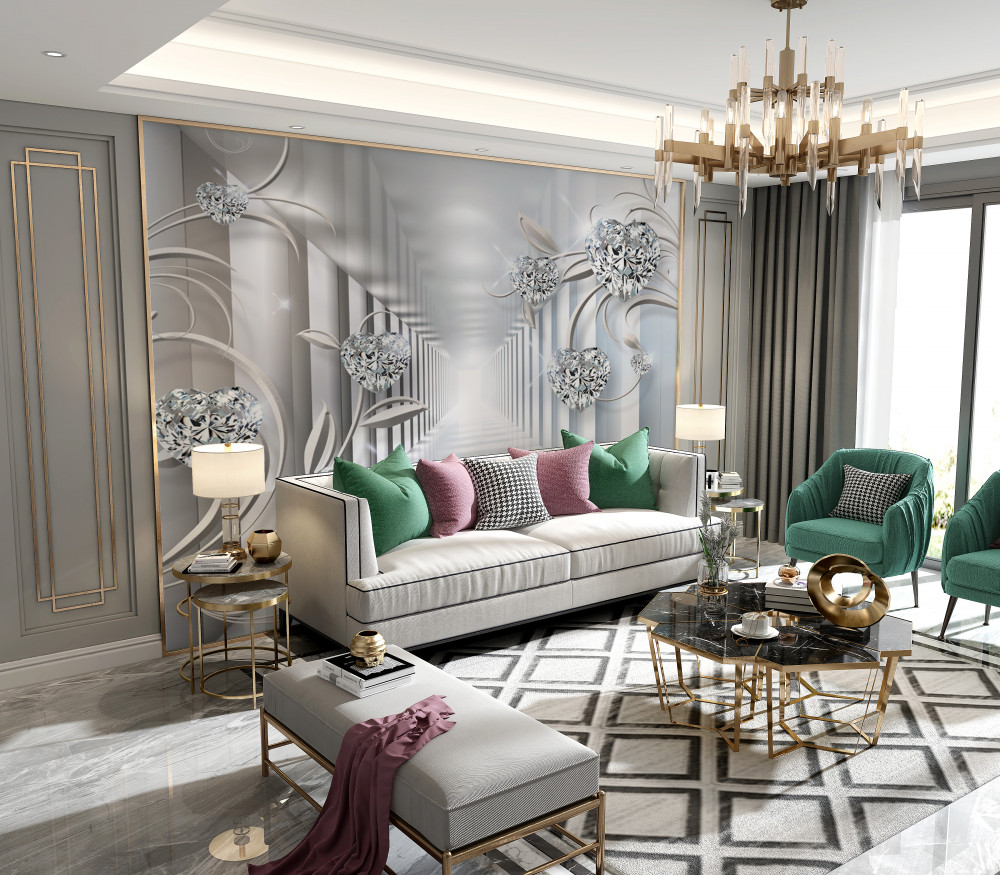 Fototapeta złota biżuteria na tle niekończącego się korytarza