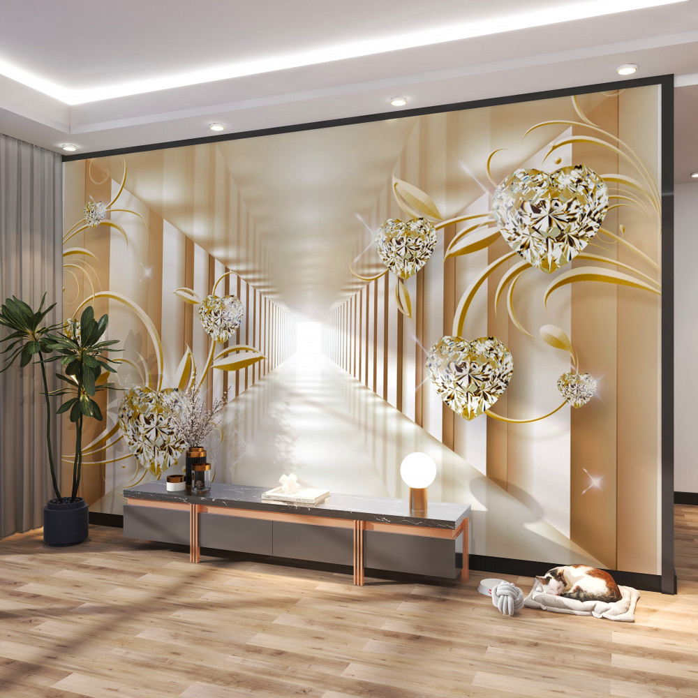Fototapeta abstrakcyjny korytarz z kolumnami i złotem