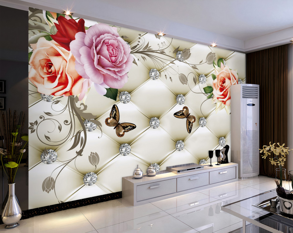 Fototapeta tekstura tkaniny z dekoracjami róż i motyli