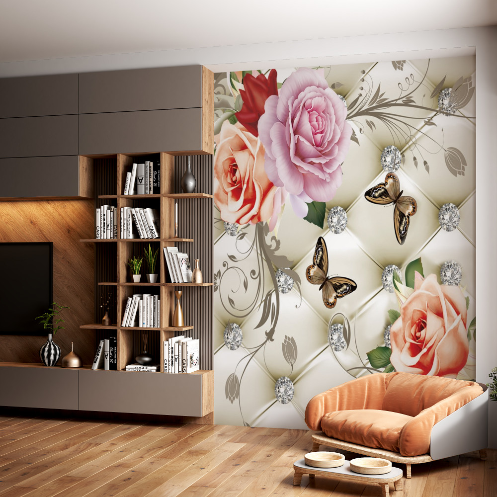 Fototapeta abstrakcyjne tło z perłowymi kwiatami i różami