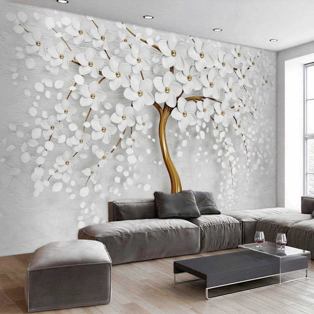 Fototapeta smukłe drzewo z białymi kwiatami