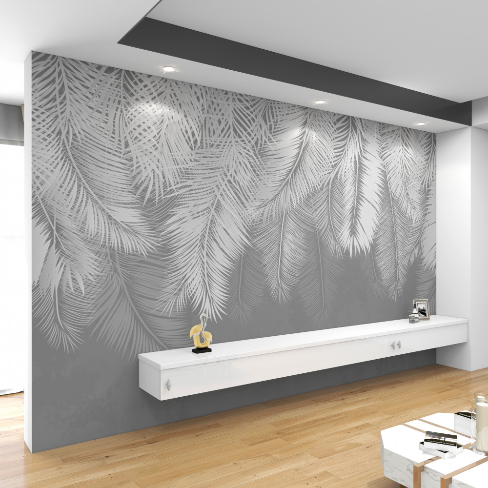 Fototapeta grube białe pióra unoszące się w powietrzu