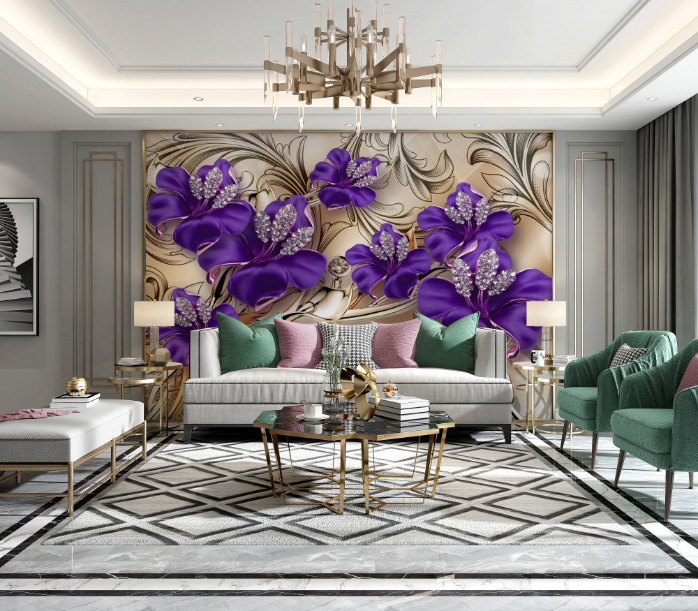 Fototapeta fioletowe kwiaty w kamieniach szlachetnych i metalach