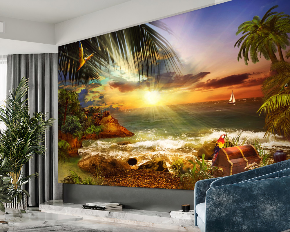 Fototapeta widok na zachód słońca z bezludnej wyspy