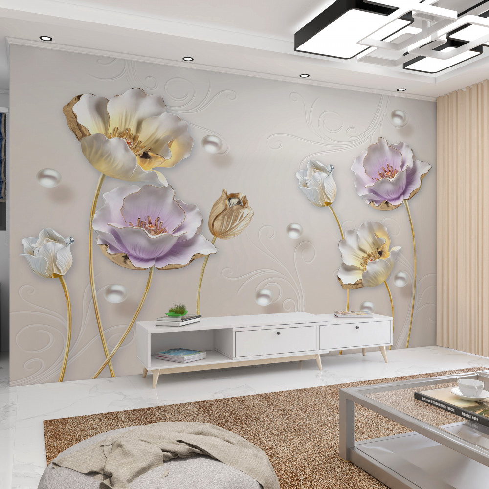 Fototapeta smukłe kwiaty z perłami