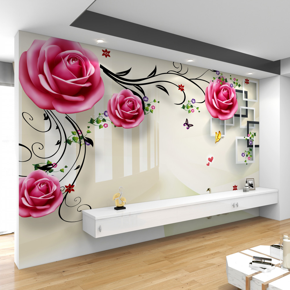 Fototapeta różowe róże na srebrnych gałęziach