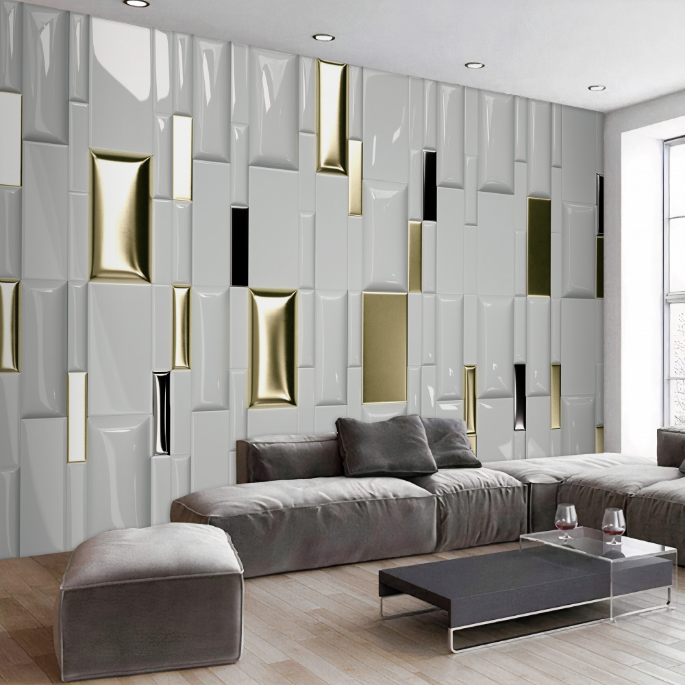 Fototapeta błyszczące płytki ze złotymi akcentami