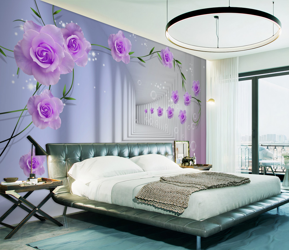 Fototapeta liliowe róże i długi korytarz