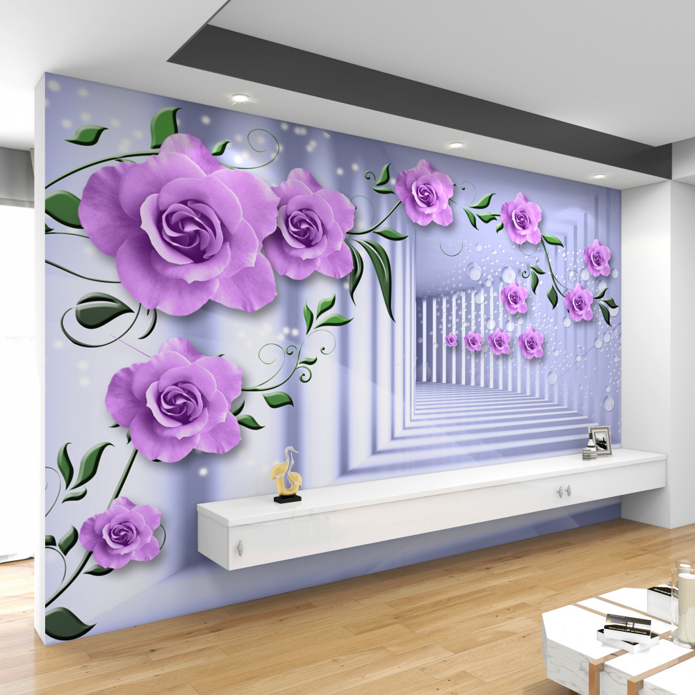 Fototapeta gałęzie liliowych róż i biały korytarz