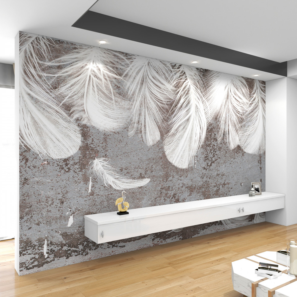 Fototapeta spadające puszyste białe pióra