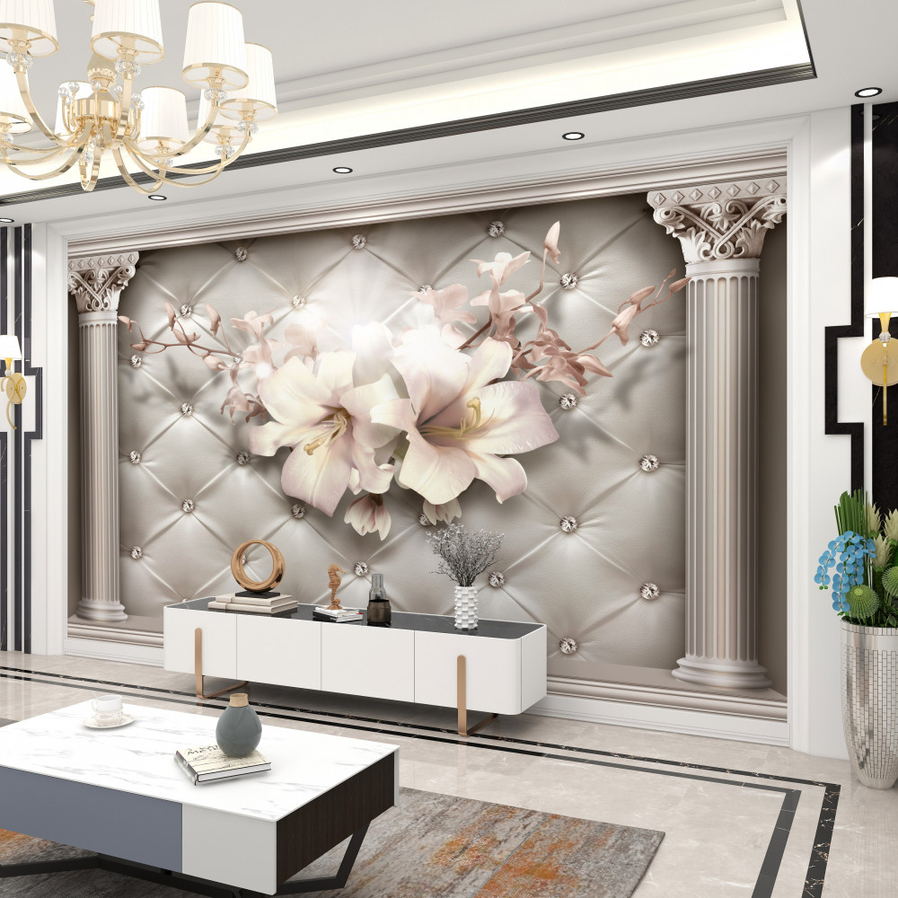 Fototapeta ogromne białe lilie na ścianie