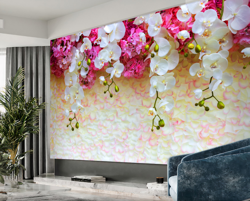 Fototapeta zwisają białe i różowe kwiaty