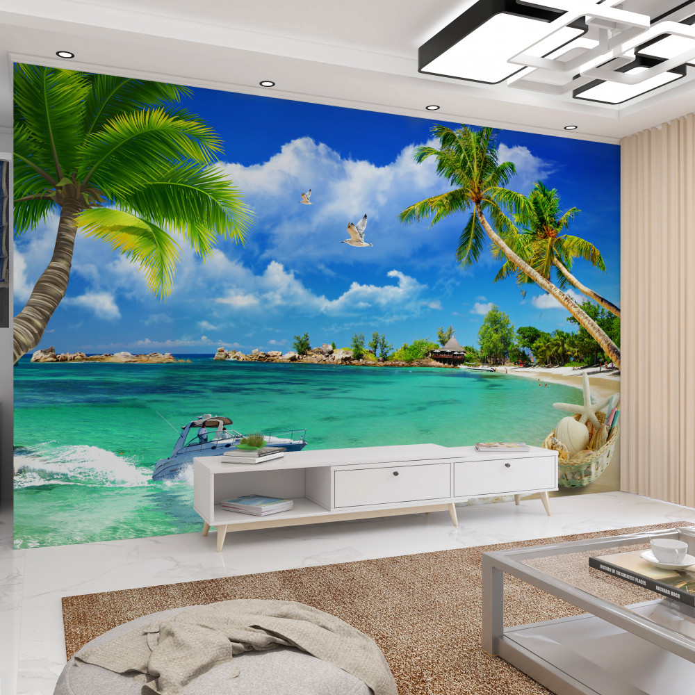 Fototapeta jacht płynie w kierunku plaży wyspy