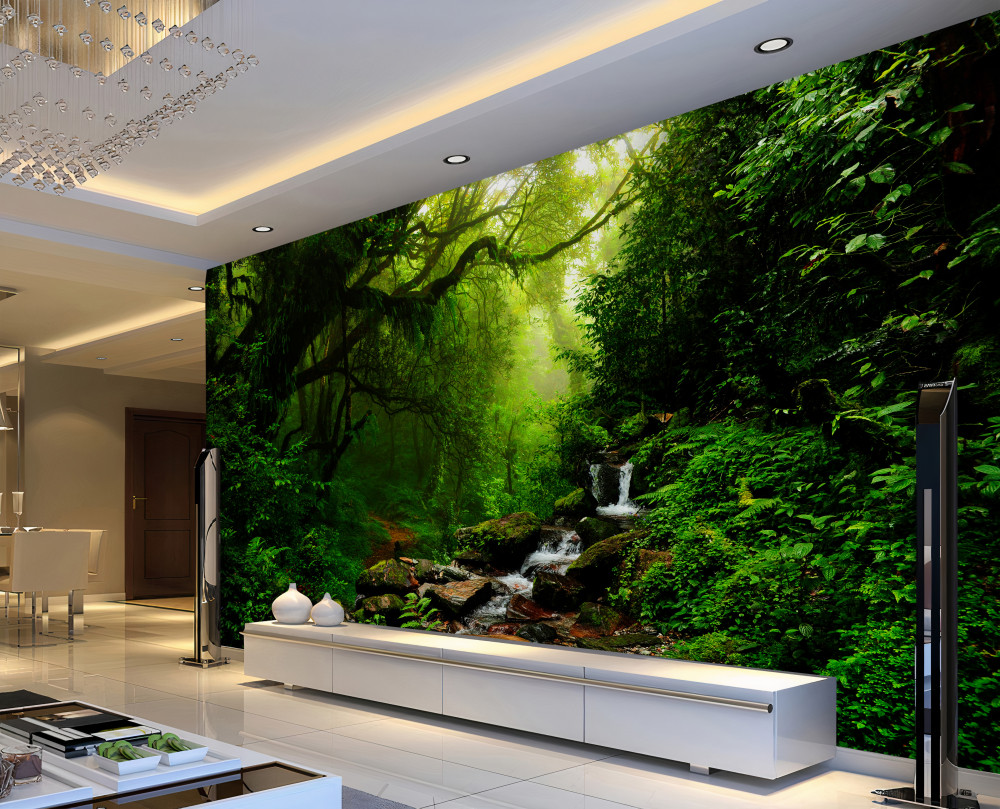 Fototapeta wodospad w gęstym i zielonym lesie