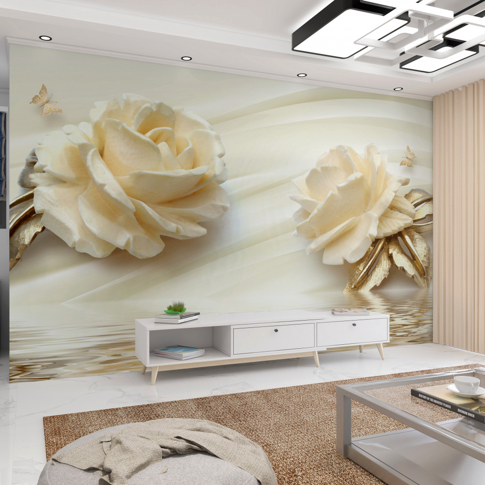 Fototapeta dwie duże beżowe róże