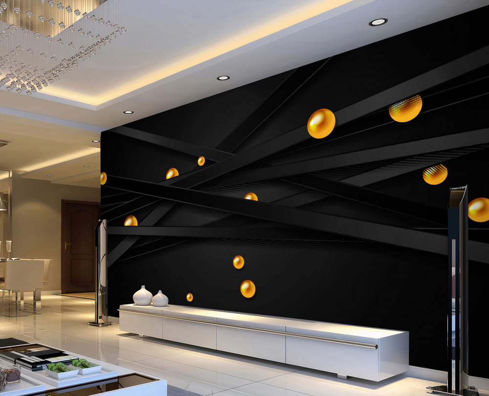 Fototapeta cienkie czarne paski i złote kulki