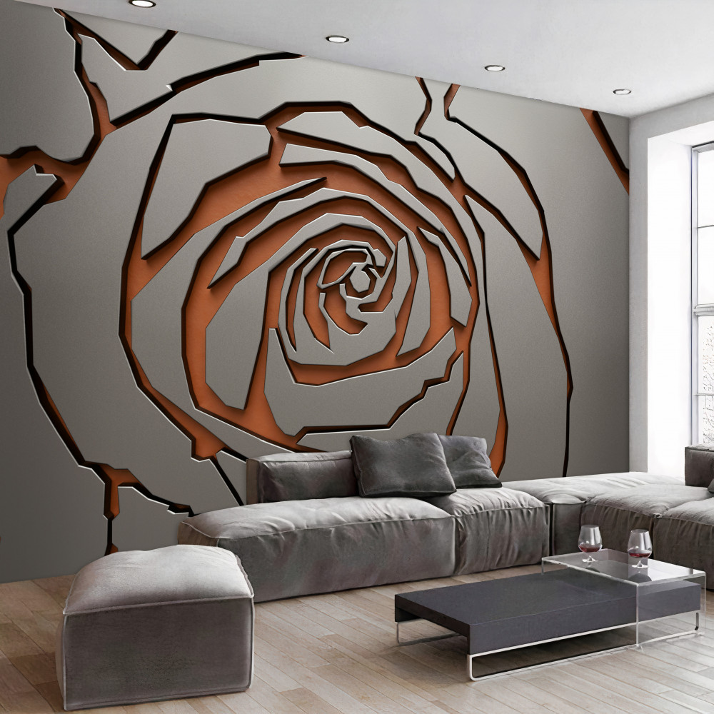 Fototapeta duża róża wyrzeźbiona na ścianie