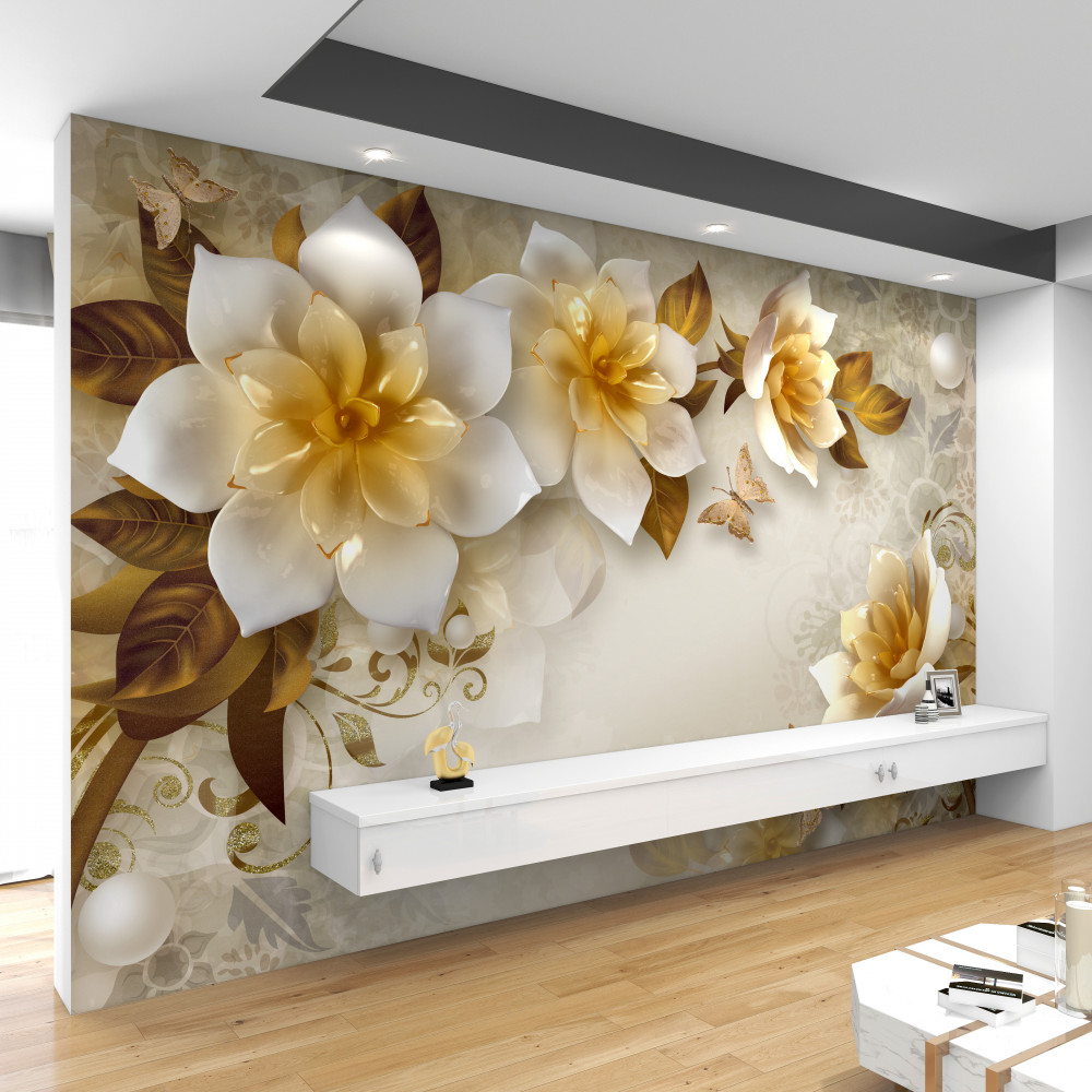 Fototapeta duże białe kwiaty z żółtym rdzeniem