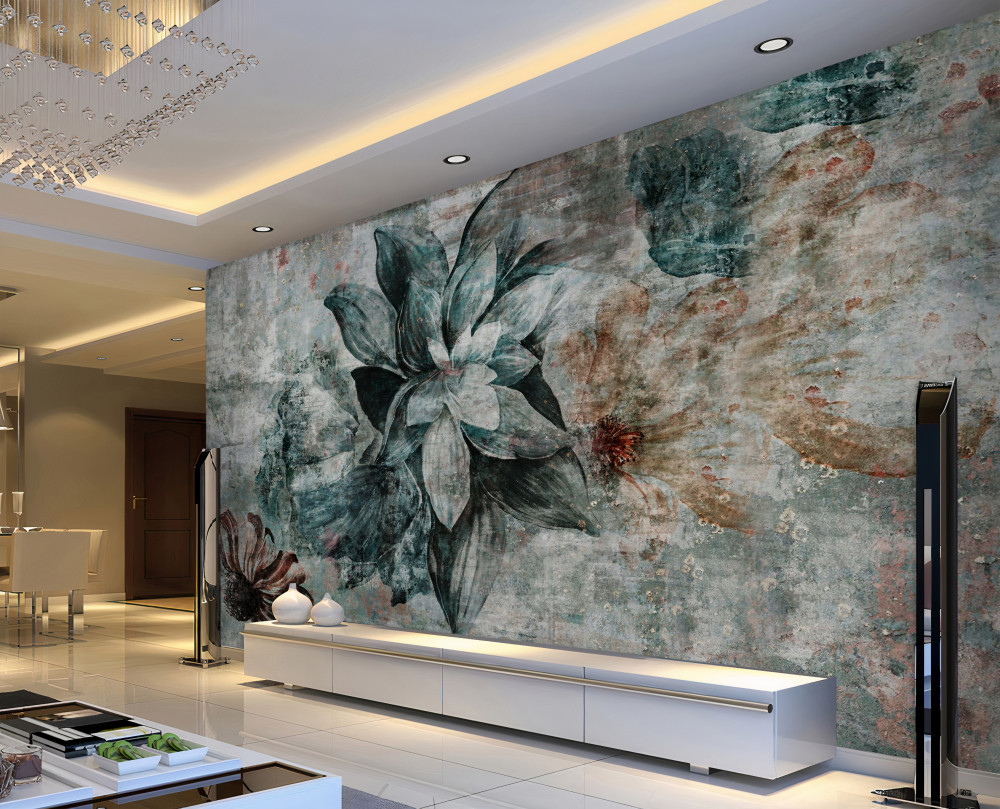 Fototapeta kwiaty na cementowej ścianie