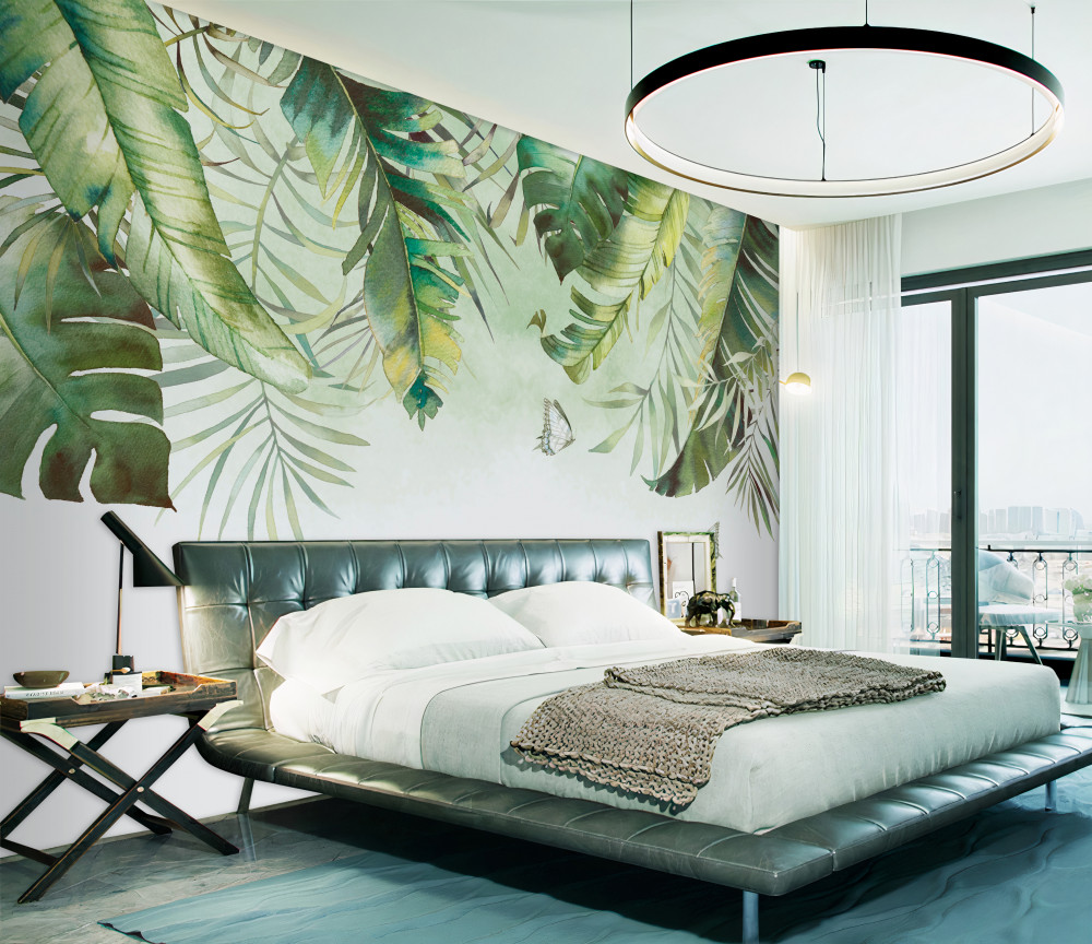 Fototapeta motyle wśród zieleni palm