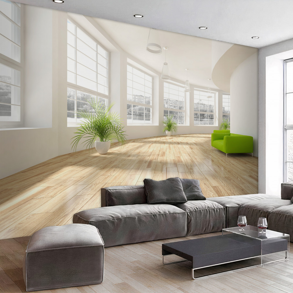 Fototapeta biały korytarz z panoramicznymi oknami