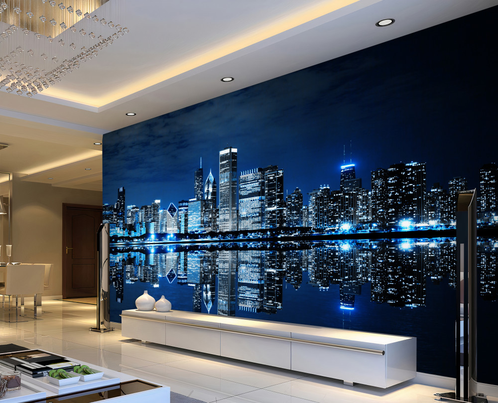 Fototapeta odbicie nocnych świateł miasta w wodzie