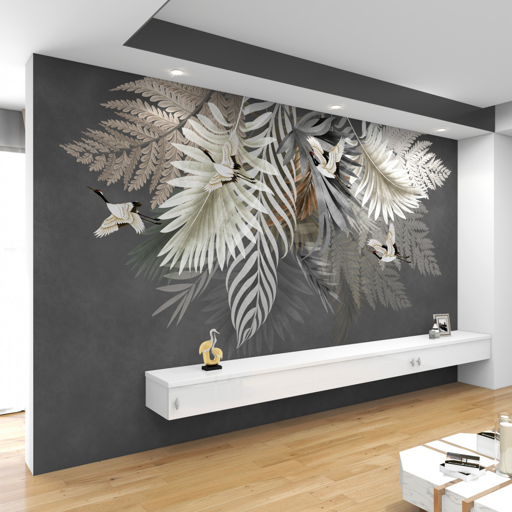 Fototapeta duże liście i ptaki