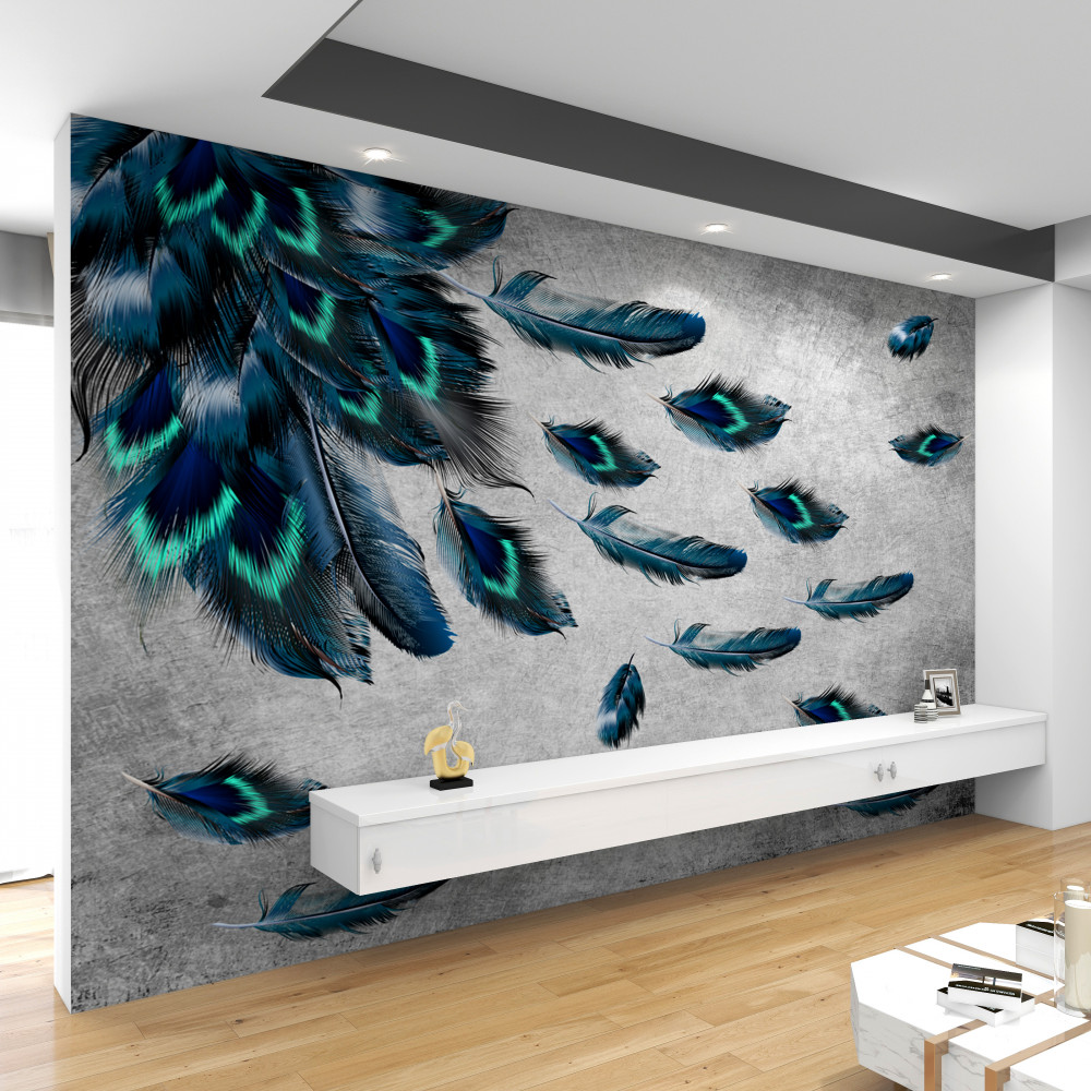 Fototapeta latające pawie pióra