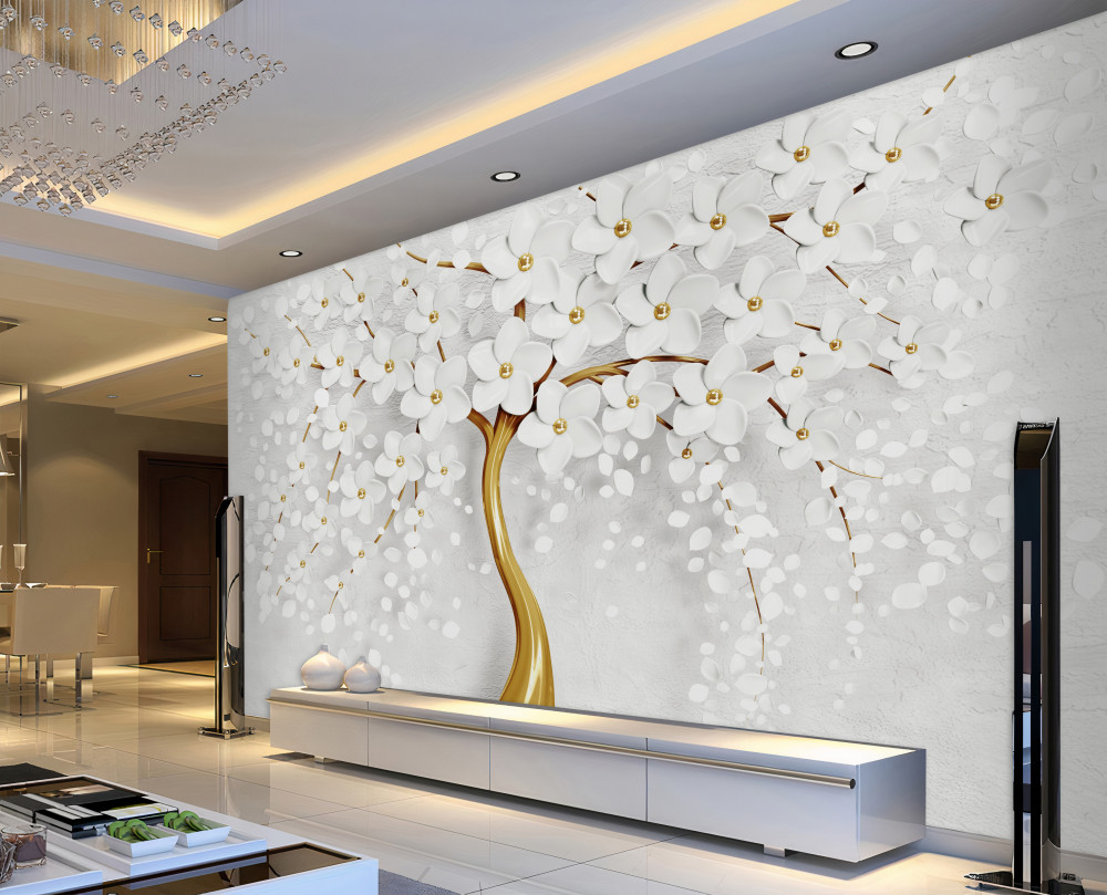 Fototapeta złote drzewo z delikatnymi małymi kwiatami