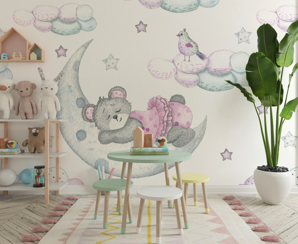 Fototapeta miś śpi na księżycu