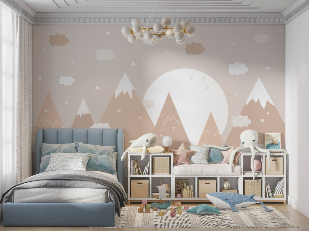 Fototapeta malowane góry i pełnia księżyca