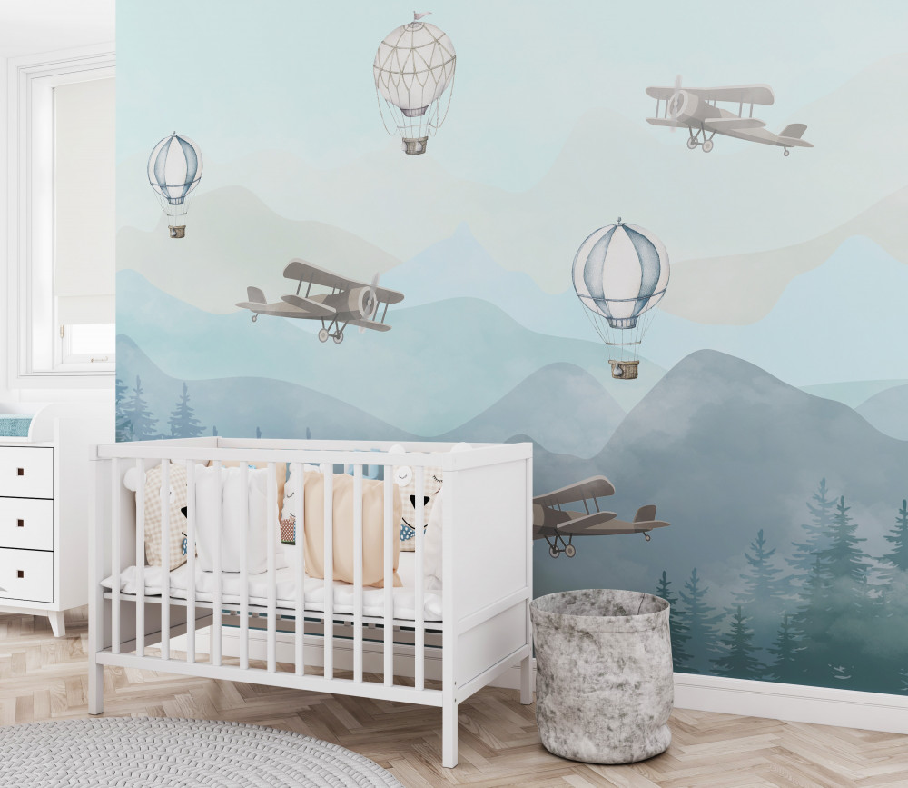 Fototapeta góry i balony z samolotami