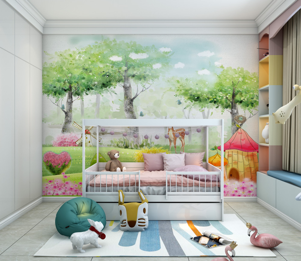 Fototapeta jeleń na jasnym trawniku