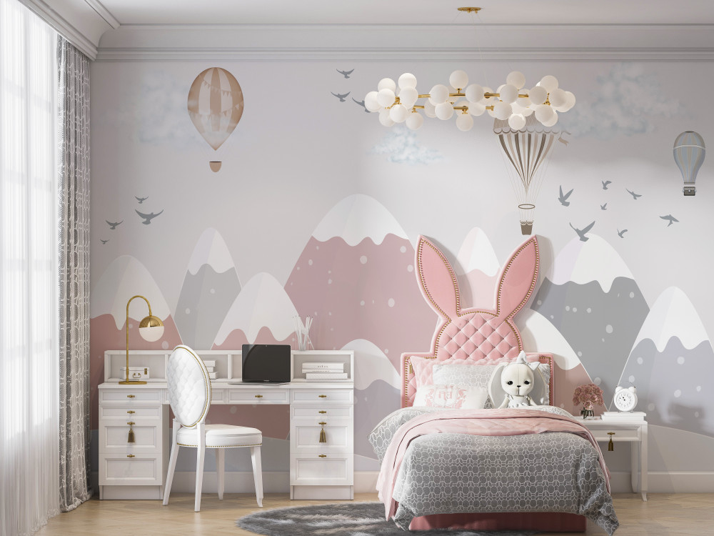 Fototapeta balony na ogrzane powietrze latają nad ośnieżonymi górami