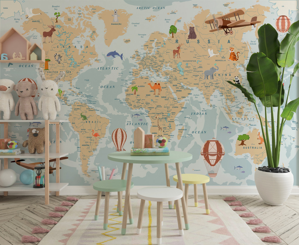 Fototapeta szczegółowa mapa świata z różnymi obrazami