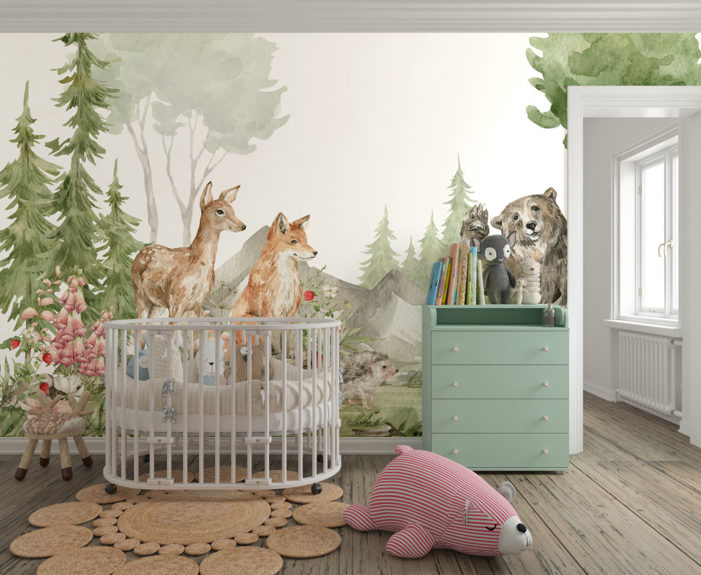 Fototapeta miś, jeleń i lis w lesie