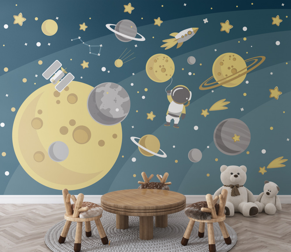 Fototapeta człowiek w przestrzeni między różnymi planetami