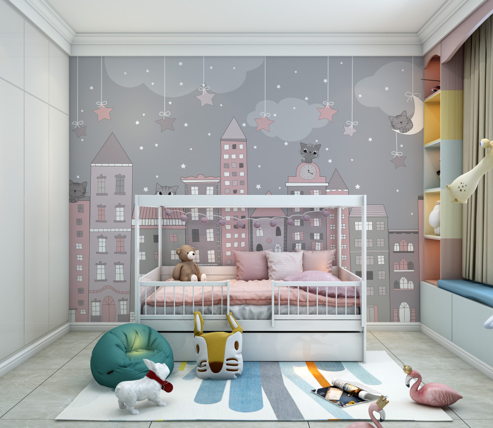 Fototapeta koty na dachach domów