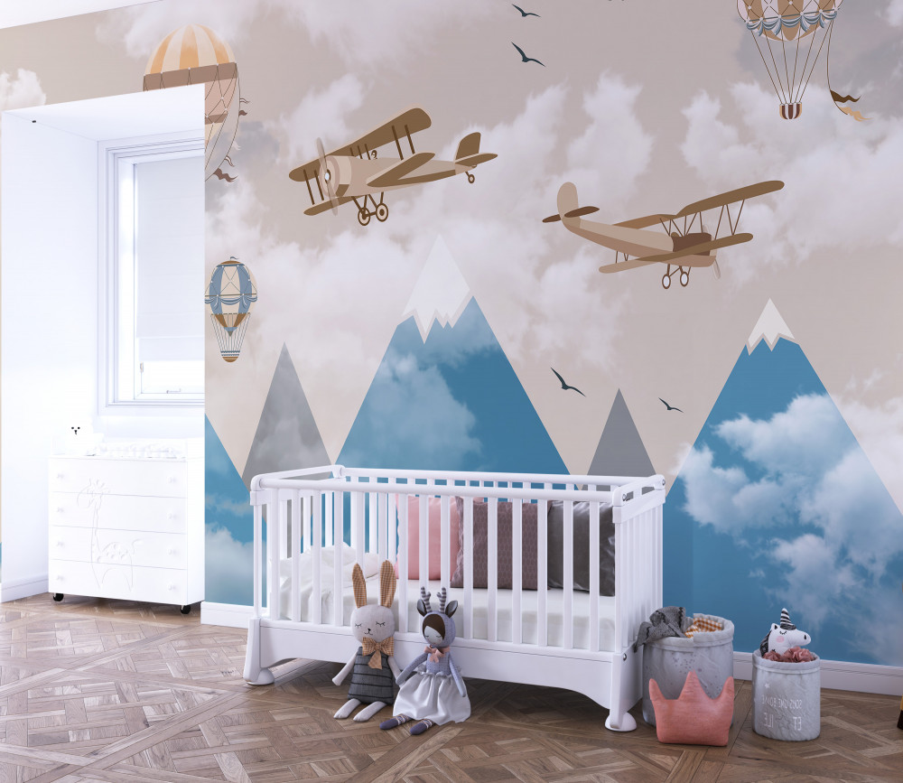 Fototapeta lot ptaków i transport lotniczy nad górami