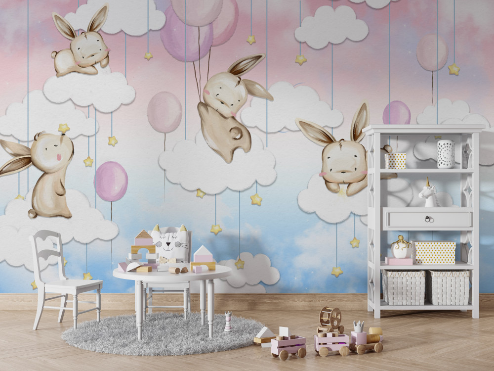 Fototapeta króliczki na chmurach