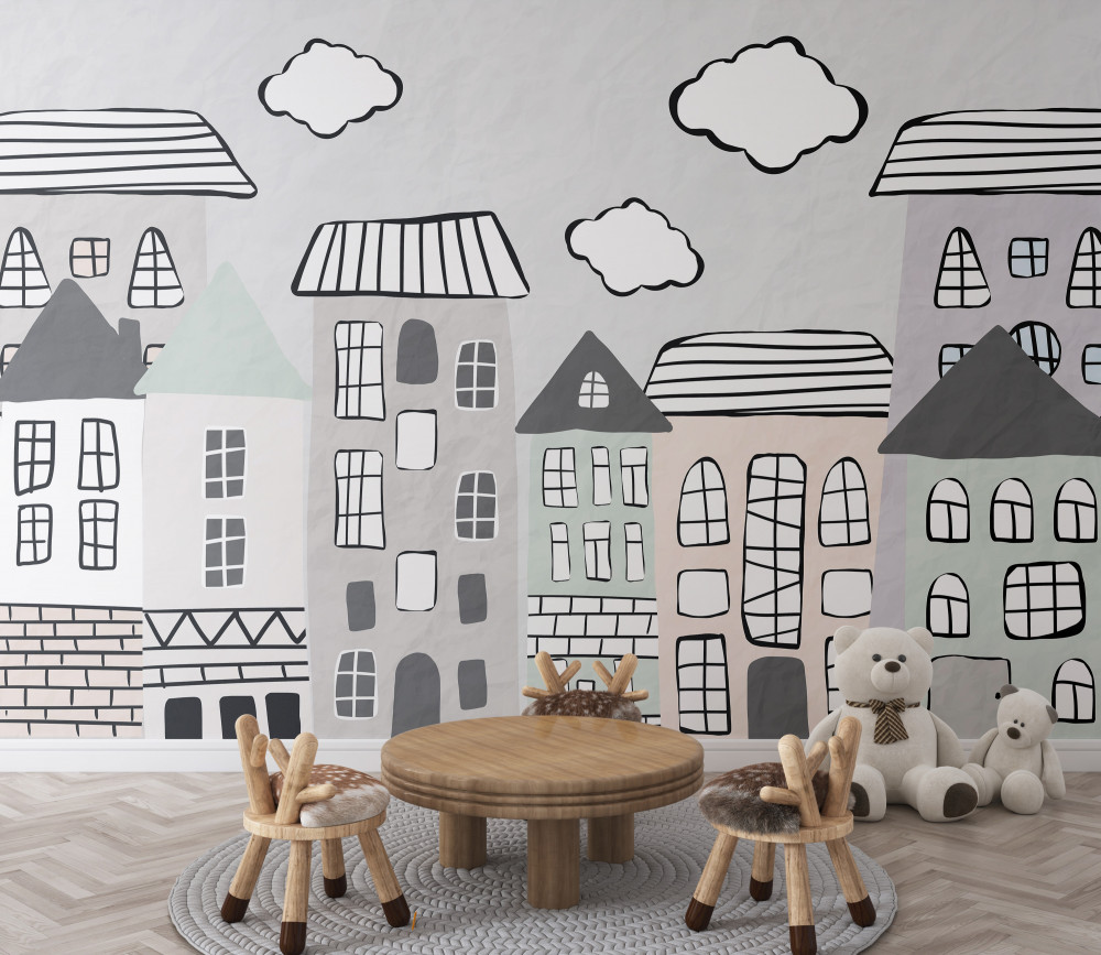 Fototapeta przypadkowo narysowane domy