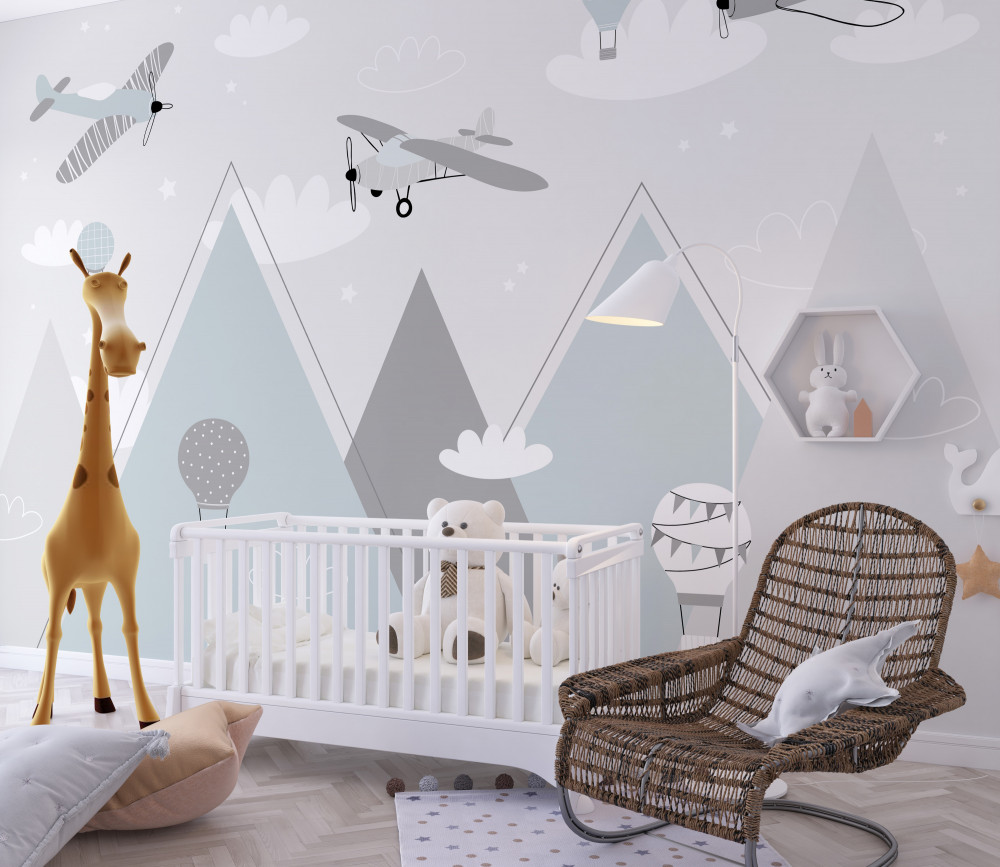 Fototapeta samoloty i balony na ogrzane powietrze nad górami