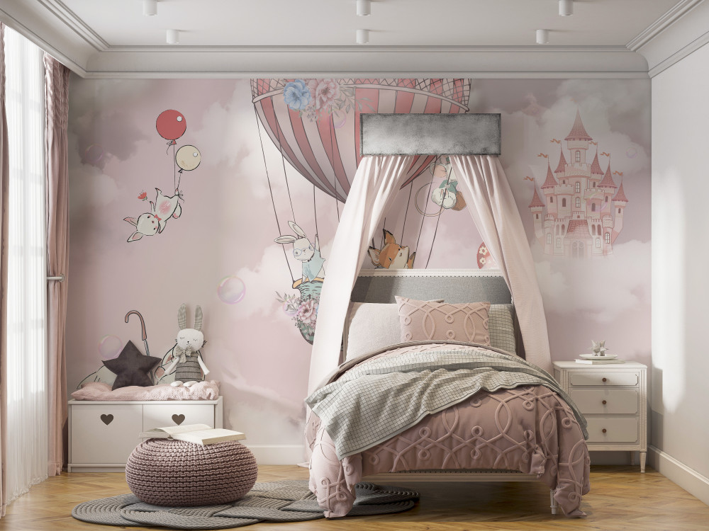 Fototapeta latające bajkowe zwierzęta na tle zamku