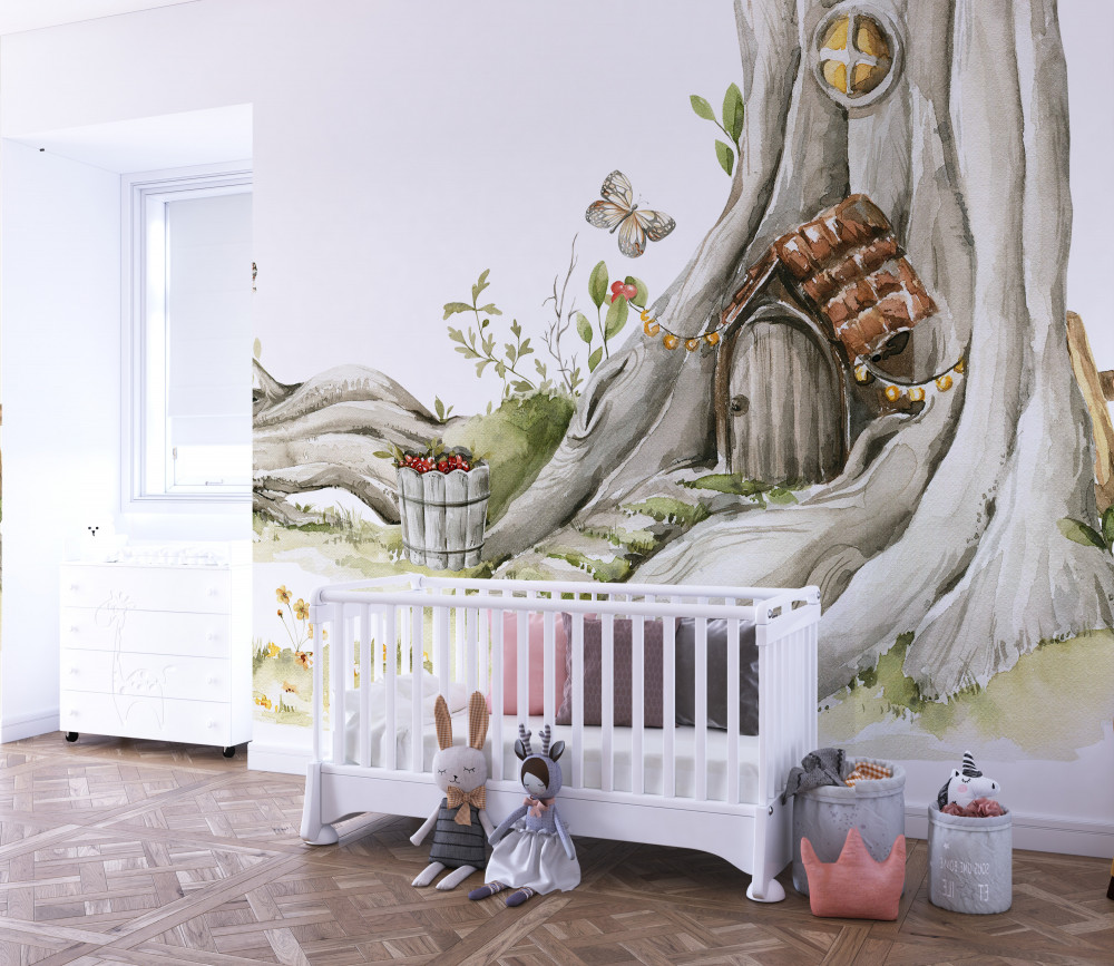 Fototapeta drzwi w drzewie do domu mieszkańca lasu