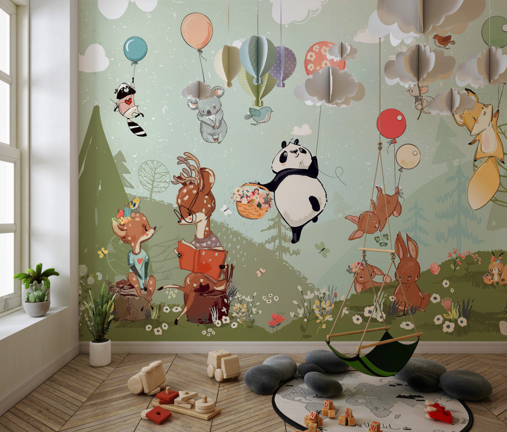 Fototapeta zwierzęta latają balonami