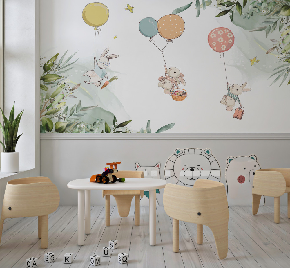 Fototapeta króliczki latające na balonach