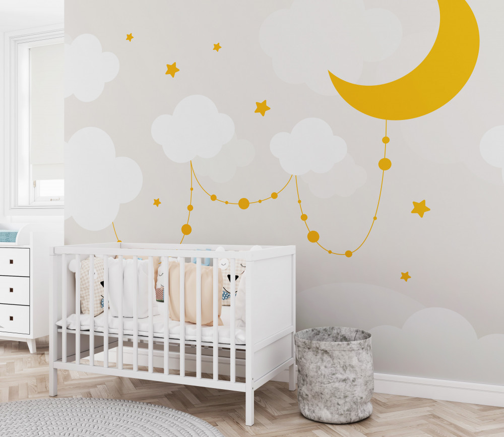 Fototapeta żółty księżyc i gwiazdy