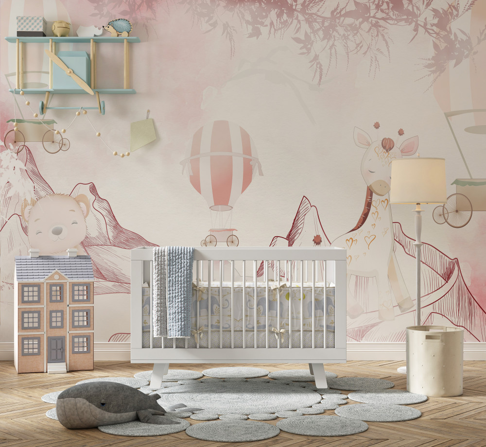 Fototapeta jasnoróżowe zwierzęta i balony